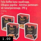 Felix Buffee kana-nuudlisupp, lillkapsa-paprika-, kõrvitsa-parmesani- või tomatipüreesupp, 390 g