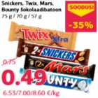 Snickers, Twix, Mars,
Bounty šokolaadibatoon