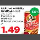 Allahindlus - DARLING KONSERV KOERALE 1,2kg /kg 1.24/ loomaliha ja maksaga