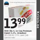 Hele õlu A.Le Coq Premium Export 5,2%, 24-kohver
