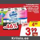 Allahindlus - Tualettpaber Lotus
Flush & Go Soft Embo,
3 kihiline, 16 rulli