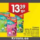 Allahindlus - Pampers
Active JP mähkmed
•Boy, Maxi 52 tk /0.26/tk
•Girl, Maxi 52 tk /0.26/tk
•Boy, Junior, 48 tk /0.28/tk
•Girl, Junior 48 tk /0.28/tk
