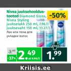 Nivea juuksehooldustooted Diamond Gloss, Nivea Styling juukselakk 250 ml, juuksevaht 150 ml