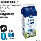 Allahindlus - Täispiim Alma 1,5L
(puhas pastöriseeritud)
3,8 - 4,2%
Valio