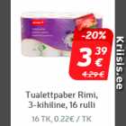 Магазин:Hüper Rimi, Rimi, Mini Rimi,Скидка:Туалетная бумага Rimi, 3-х слойная, 16 рулонов