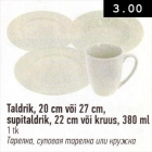 Taldrik, 20 cm või 27 cm, supitaldrik, 22 cm või kruus, 380 ml, 1 tk