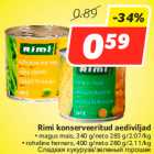 Магазин:Hüper Rimi, Rimi,Скидка:Сладкая кукуруза/зеленый горошек