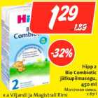 Allahindlus - Hipp 2
Bio Combiotic
jätkupiimasegu,
450 ml