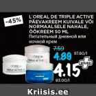 L´OREAL DE TRIPLE ACTIVE
PÄEVAKREEM KUIVALE VÕI
NORMAALSELE NAHALE,
ÖÖKREEM 50 ML