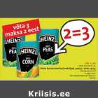Allahindlus - Heinz konserveeritud aedviljad, 400 g / neto 240 g
• rohelised herned
• magus mais