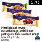 Piimašokolaad tervete metspähklitega, soolaka maapähkliga või tume šokolaad kirsiga