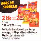 Tortiljakrõpsud juustuga, kerge soolaga, tšilliga või maisikrõpsud Nacho