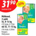 Mähkmed - Mähkmed,
3-pakk
S4, 8-14 kg
(192 tk/pk, 0,17/tk)
või S5, 11-15 kg,
(156 tk/pk, 0,20/tk