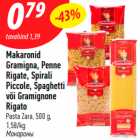 Makaronid
Gramigna, Penne
Rigate, Spirali
Piccole, Spaghetti
või Gramignone
Rigato