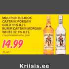 MUU PIIRITUSJOOK 
CAPTAIN MORGAN 
GOLD 35% 0,7 L
RUMM CAPTAIN MORGAN 
WHITE 37,5% 0,7 L