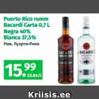 Allahindlus - Puerto Rico rumm
Bacardi Carta 0,7 L
Negra 40%
Blanca 37,5%