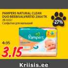 Allahindlus - PAMPERS NATURAL CLEAN
DUO BEEBISALVRÄTID 2X64 TK