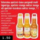 Valensina apelsini-õuna-porgandi mahl ingveriga, apelsini-mango nektar meega või apelsini-marakuia nektar meega, 1 l