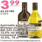 Alkohol - Austraalia lauavein Hardys BIN 343 Cabernet Shiraz või BIN 141 Colombard Chardonnay