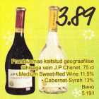 Prantsusmаа kaitstud geograafilise tähisega vein J.P Chenet, 75 cl  .Medium Sweet Red Wine 11,5% .Саbеrnеt-Sуrаh 13% 