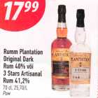 Allahindlus - Rumm Plantation
Original Dark
Rum 40% või
3 Stars Artisanal
Rum 41,2%