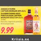 Allahindlus - JAMAICA RUMM
CAPTAIN MORGAN 40% 0,5 L
SUURBRITANNIA MUU
PIIRITUSJOOK CAPTAIN
MORGAN GOLD 35% 0,5 L