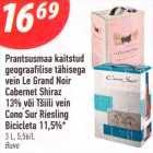 Prantsusmaa kaitstud geograafilise tähisega vein Le Grand Noir
Cabernet Shiraz
13% või Tšiili vein
Cono Sur Riesling
Bicicleta 11,5%*