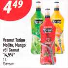 Vermut Totino
Mojito, Mango
või Granat
14,5%*
1 L