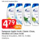 Šampoon Apple Fresh, Classic Clean, Menthol või Citrus Fresh