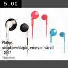 Philips nööpkõrvaklapid, erinevad värvid