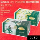 Kummeli- (39 g, 12,82/kg) või piparmünditee