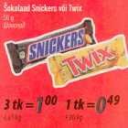 Šokolaad Snickers või Twix
50 g