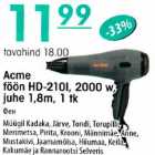 Acme Föön HD-210I, 2000 w, juhe 1,8m, 1 tk