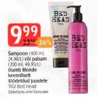 Allahindlus - Šampoon (400 ml, 24,98/L)
või palsam (200 ml, 49,95/L)
Dumb Blonde keemiliselt
töödeldud juustele