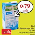 Allahindlus - Rimi
kõrgkuumutatud piim,
2,5% 1 l