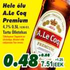 Allahindlus - Hele õlu A.Le Coq Premium Tartu Õlletehas