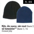 Allahindlus - Müst, üks suurus, värv must (Beanie 2) või tumesinine** (Beanie 1), 1 tk