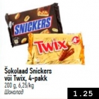 Šokolaad Sniskers või Twix, 4-pakk 200 g