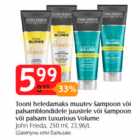 Tooni heledamaks muutev šampoon või palsamblondidele juustele või šampoon või palsam Luxurious Volume