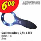 Suurendusklaas, 2,5x, 6 LED