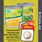 Konserveeritud
herned ja mais
Rimi, 340-400 g /
neto 280-285 g