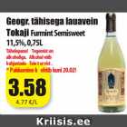 Geogr. tähisega lauavein
Tokaji