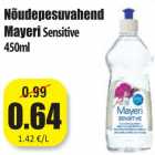 Allahindlus - Nõudepesuvahend
Mayeri Sensitive
450ml