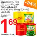 Allahindlus - Mais (850 ml/neto 680 g) või hernes duopakk (850 ml/neto 800 g) Bonduelle