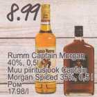 .Rumm Captain Morgan 40%, 0,5 l .Muu piiritusjook Captain Morgan Spiced 35%, 0,5 l