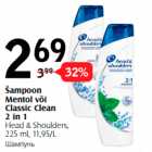 Allahindlus - Šampoon
Mentol või
Classic Clean
2 in 1