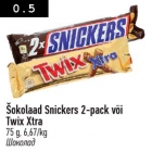 Allahindlus - Šokolaad Snickers 2-pack või
Twix Xtra