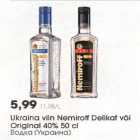 Alkohol - Ukraina viin Nemiroff Delikat või Originaal 40% 50cl