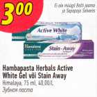 Allahindlus - Hambapasta Herbals Active Ehite Gel või Stain Away