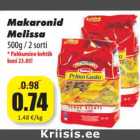 Allahindlus - Makaronid
Melissa
500g / 2 sorti